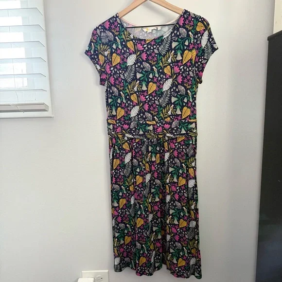 Boden US 8 Amelie Jersey Dress Floral Bird Print Navy Pink - Picture 2 of 10